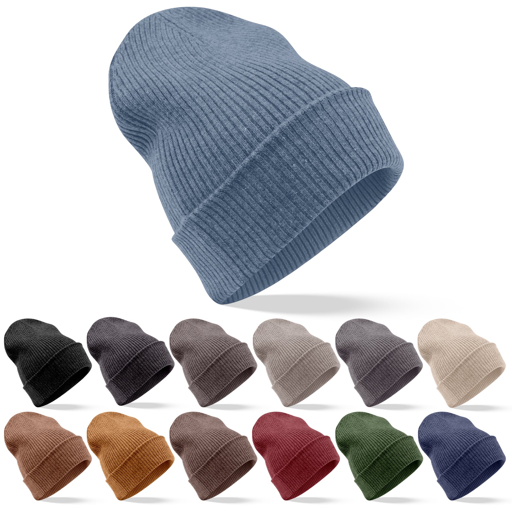 Bonnet bonnet cachemire côtelé avec revers bleu 