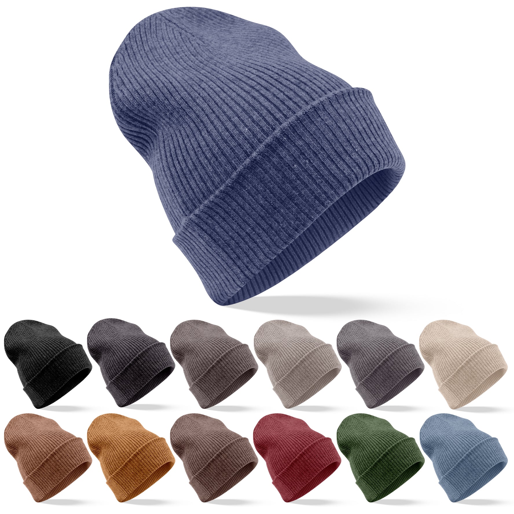 Bonnet bonnet cachemire côtelé avec revers bleu foncé 