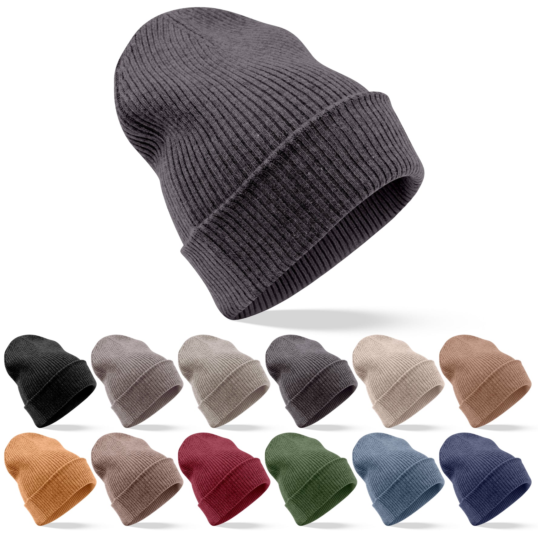 Bonnet bonnet cachemire côtelé avec revers noir gris 