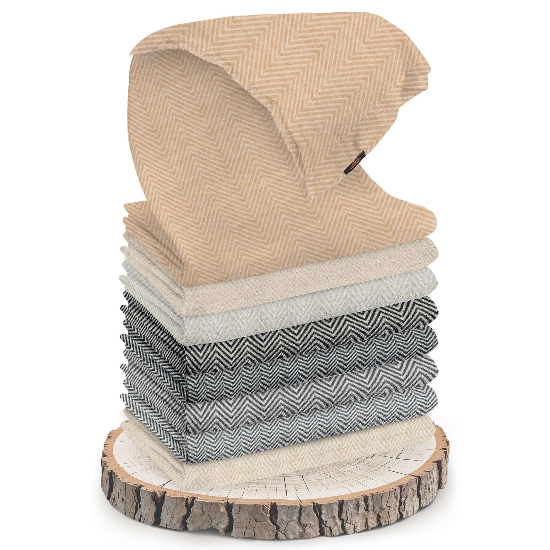 Echarpe en cachemire beige doré à motif chevrons moyen