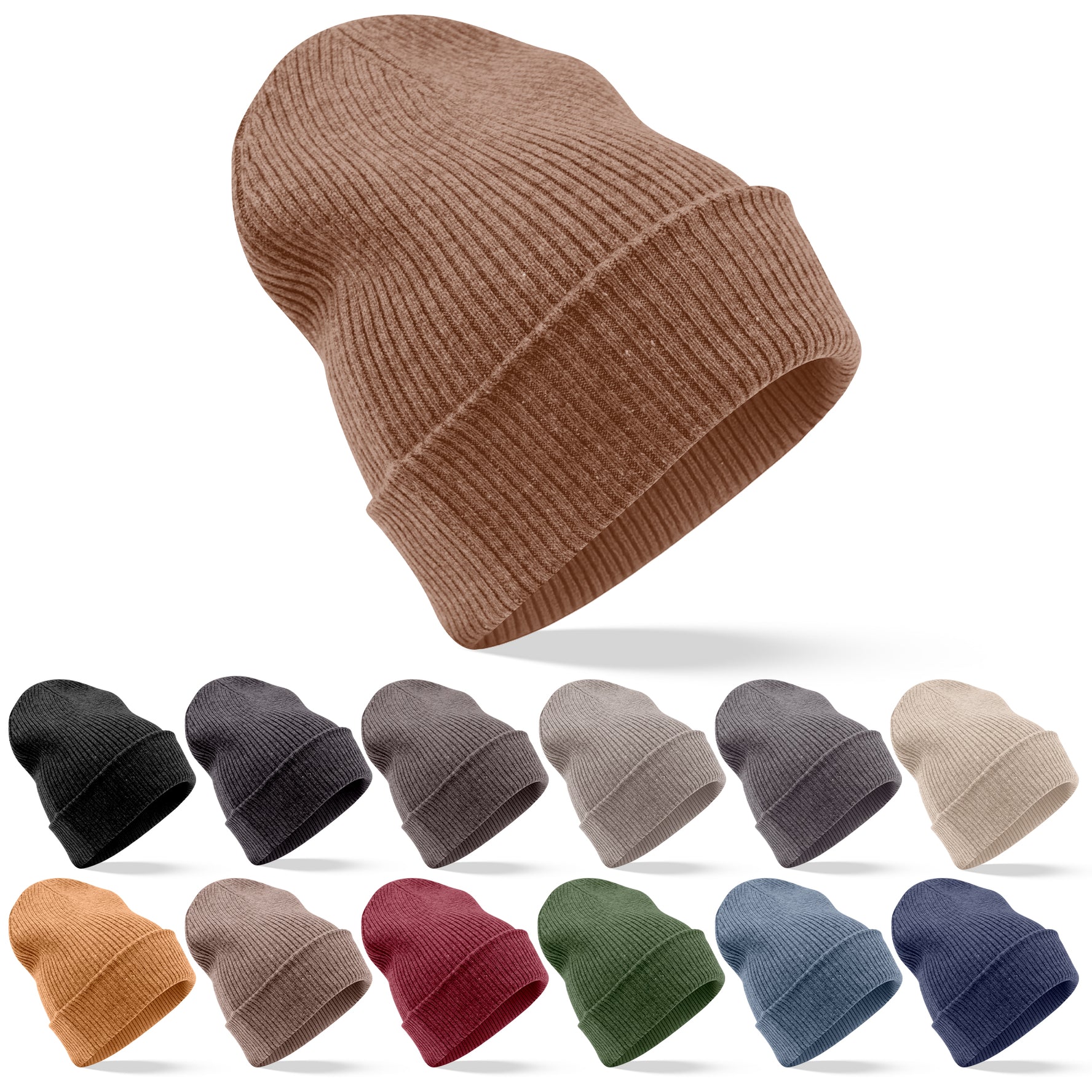 Bonnet bonnet en cachemire côtelé avec revers marron 