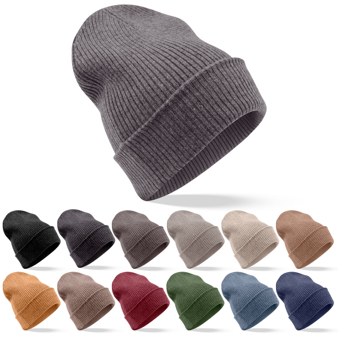 Bonnet en cachemire côtelé avec revers - gris foncé 