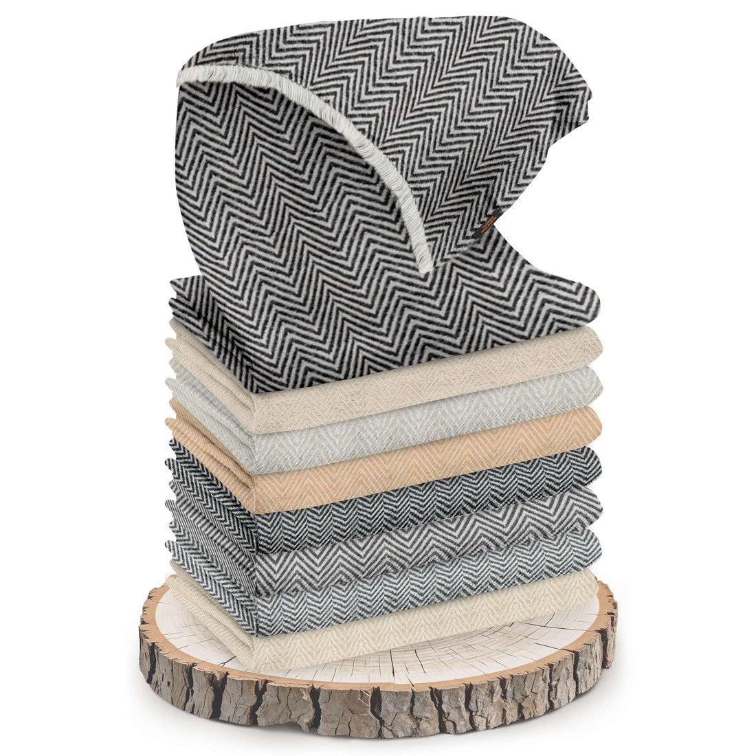 Écharpe en cachemire gris à motif chevrons moyen