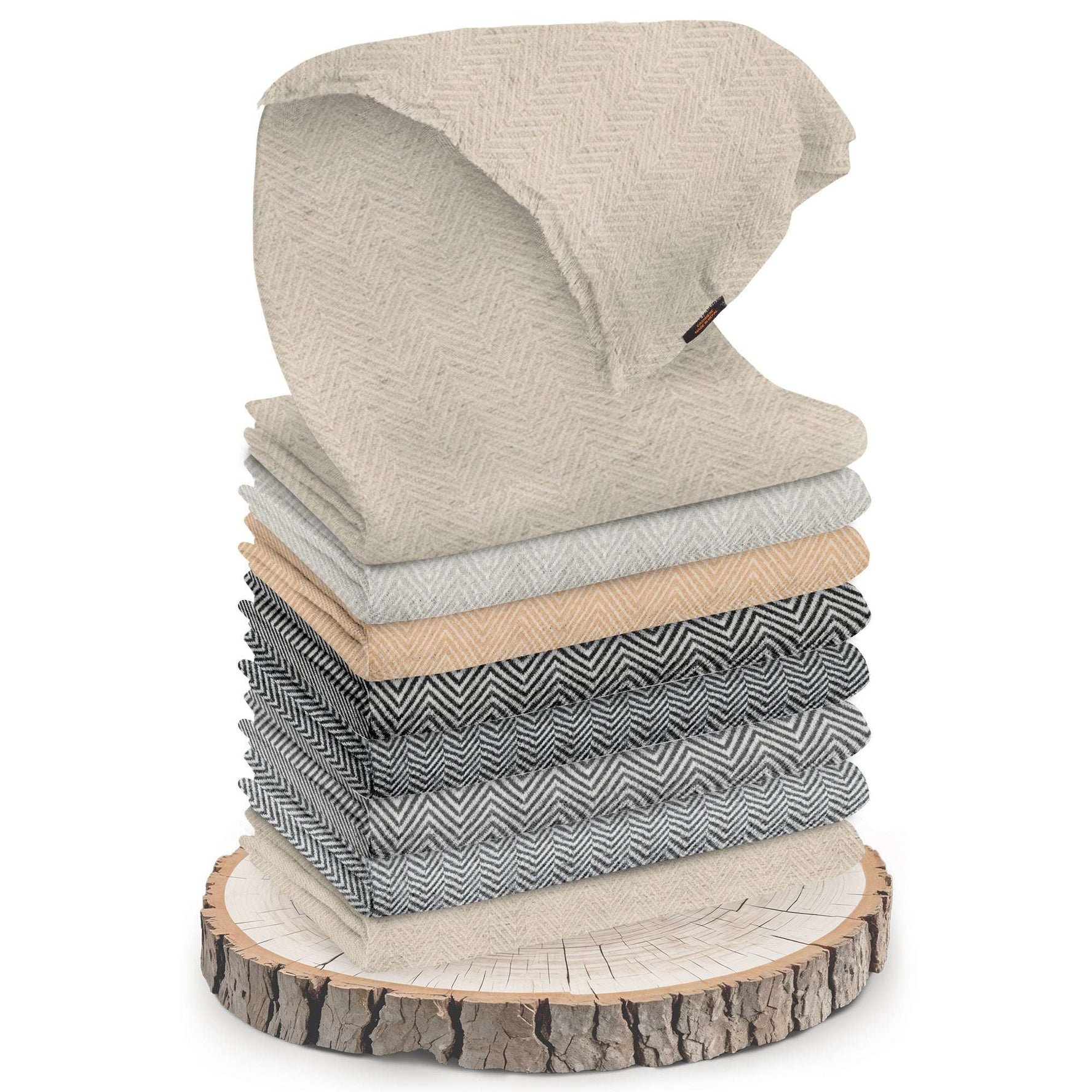 Echarpe en cachemire blanc-gris à motif chevrons de taille moyenne