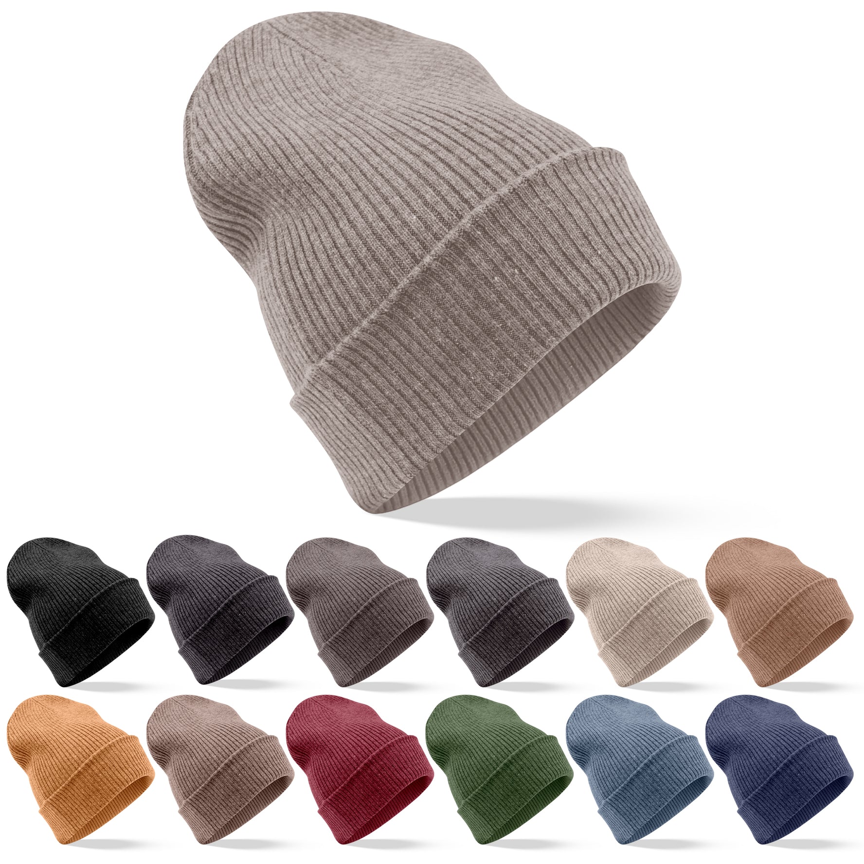 Bonnet en cachemire côtelé avec revers - gris clair 