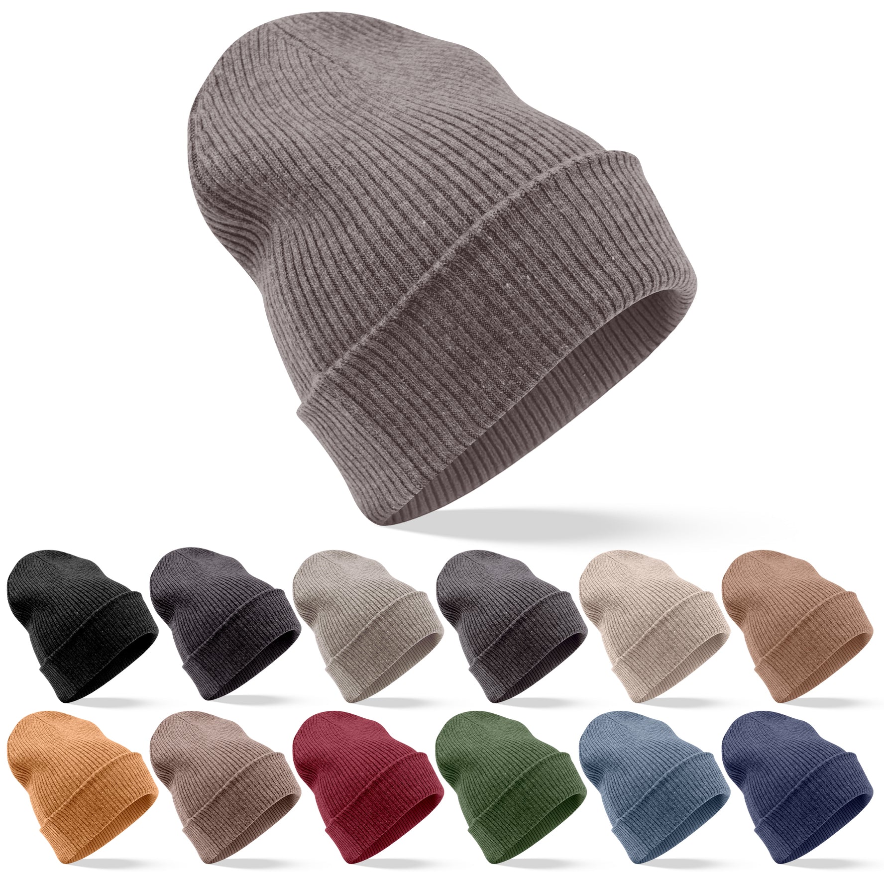 Bonnet en cachemire côtelé avec revers - gris 