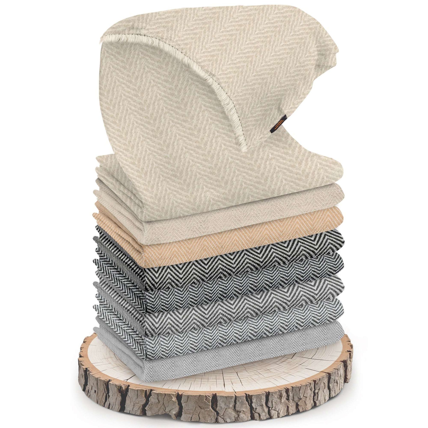 Écharpe en cachemire blanc à motif chevrons de taille moyenne