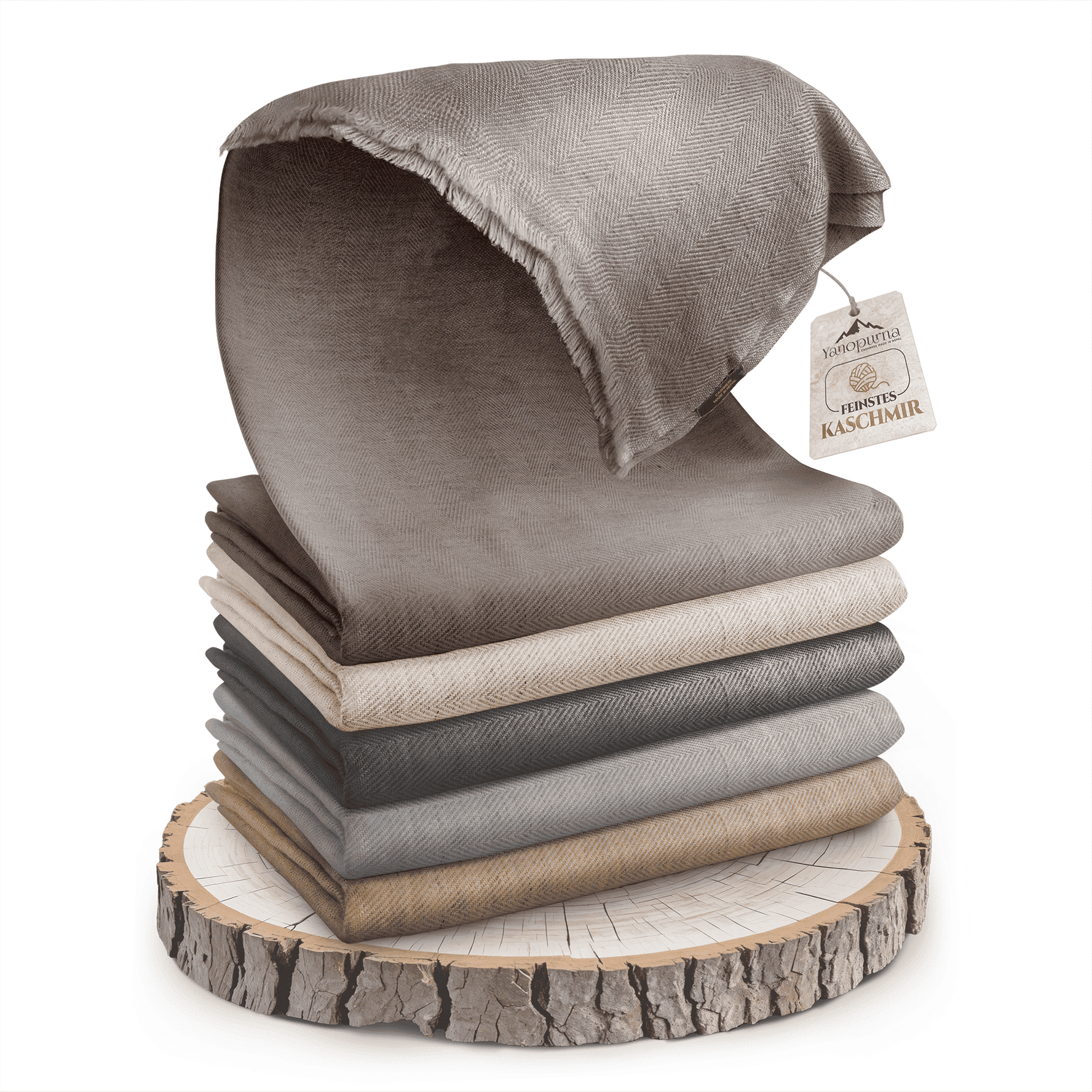Couverture en cachemire gris-marron à fin motif chevrons