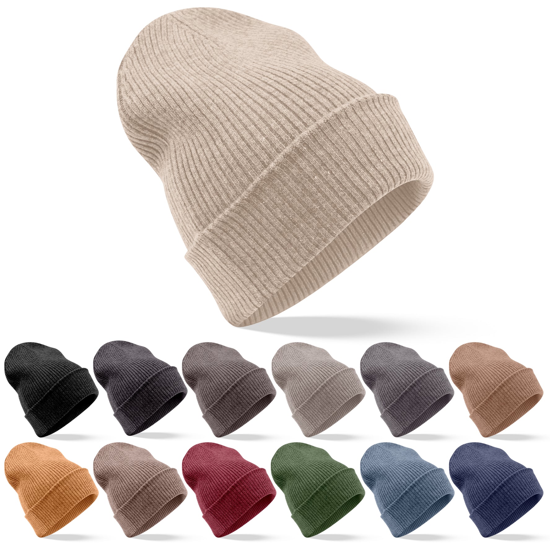 Bonnet en cachemire côtelé avec revers - blanc gris 