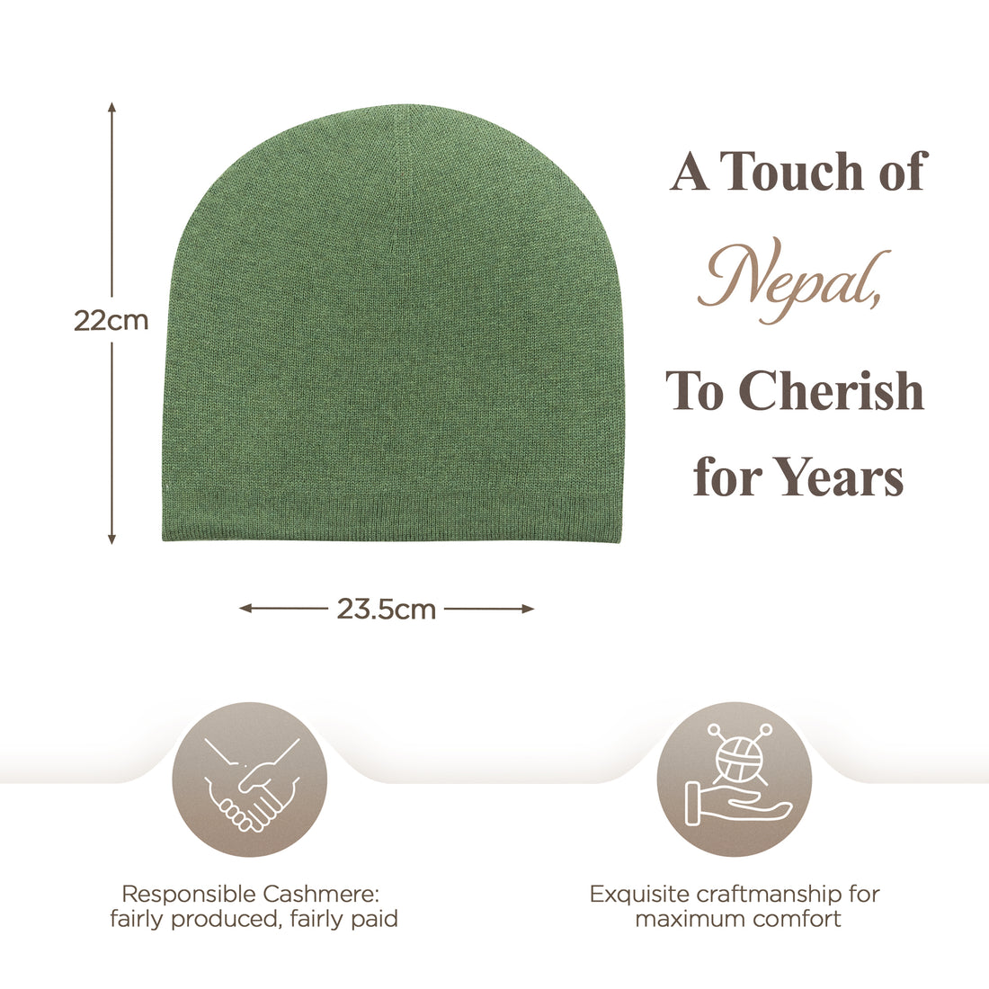 Bonnet bonnet cachemire lisse vert