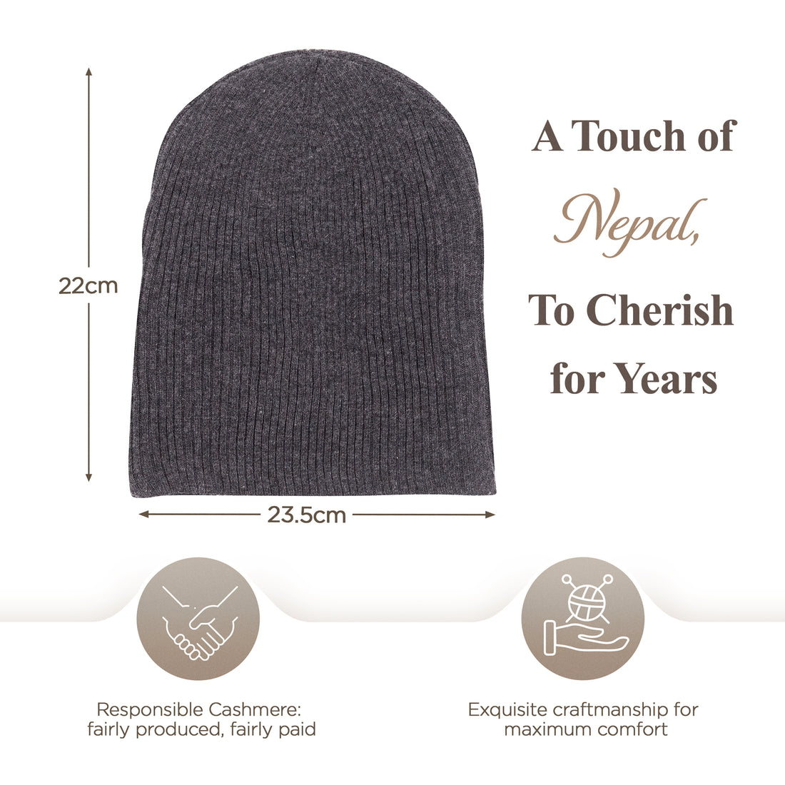 Bonnet bonnet cachemire côtelé avec revers noir gris 