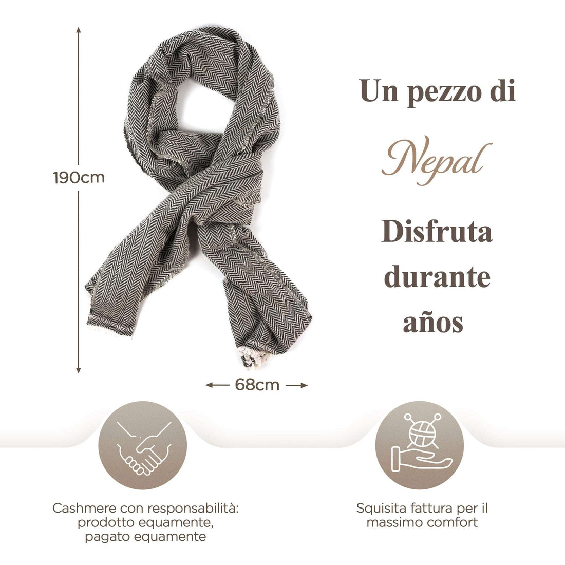 Écharpe en cachemire gris à petit motif chevrons