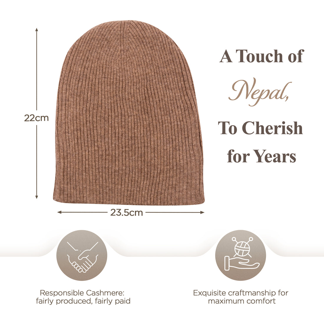 Bonnet bonnet en cachemire côtelé avec revers marron 