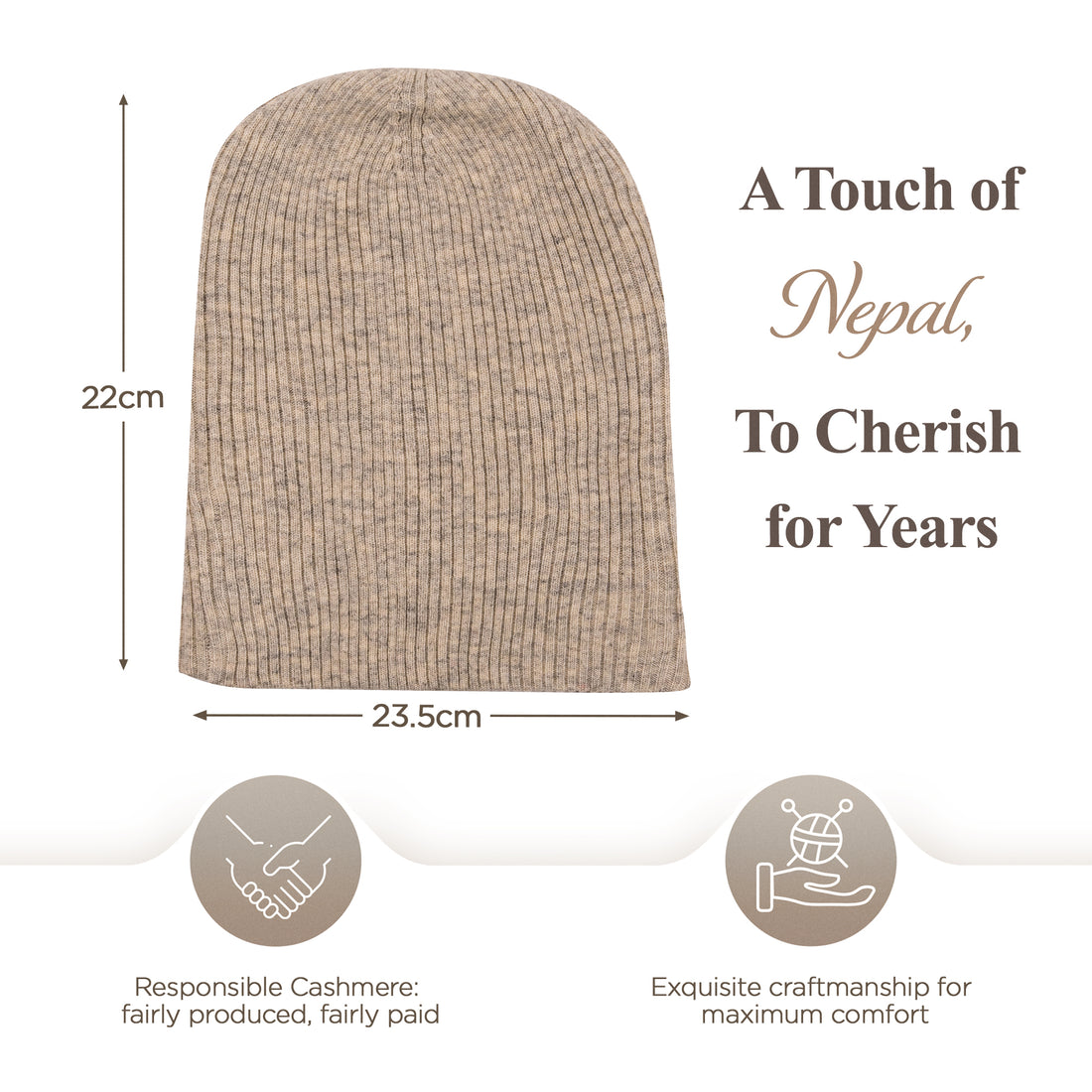 Bonnet en cachemire côtelé avec revers - blanc gris 