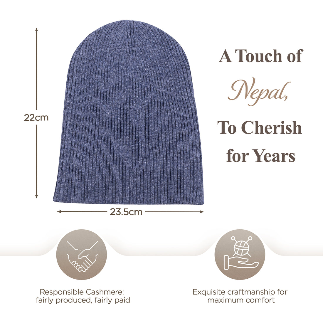 Bonnet bonnet cachemire côtelé avec revers bleu foncé 