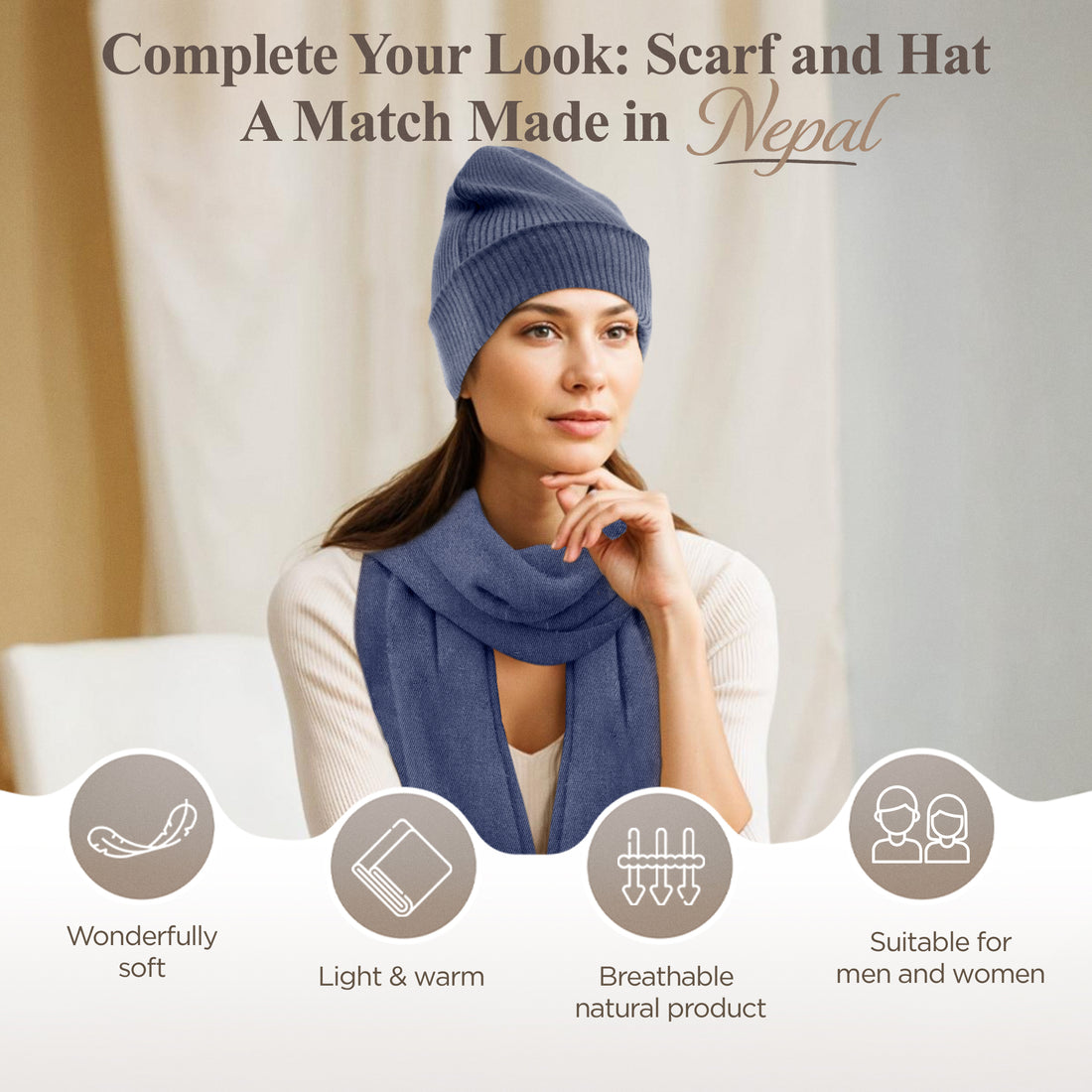 Bonnet bonnet cachemire côtelé avec revers bleu foncé 
