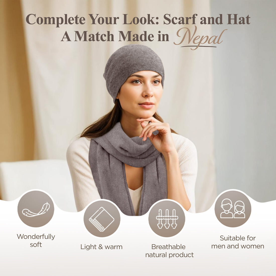 Bonnet bonnet cachemire lisse gris