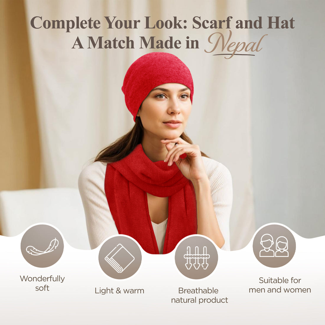 Bonnet bonnet cachemire lisse rouge