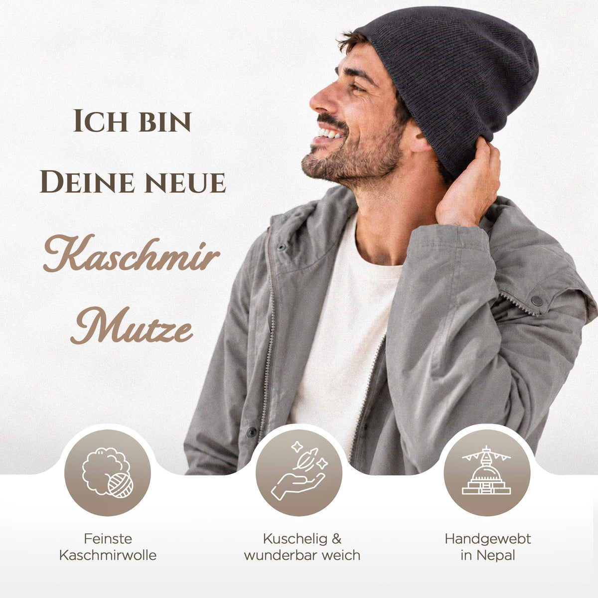 Kaschmirmütze aus 100% Kaschmir – Schwarz, leicht gerippt