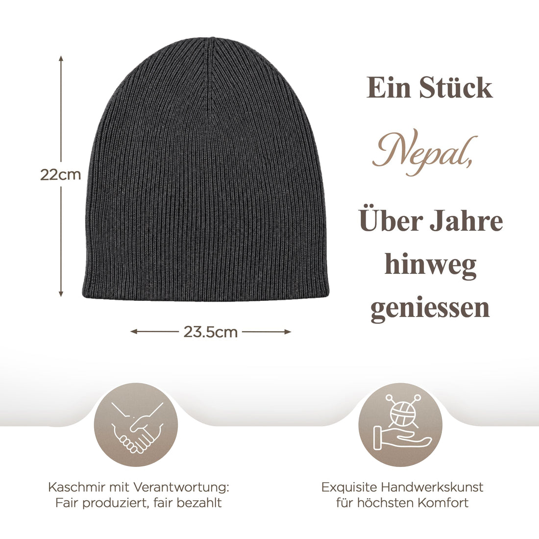 Kaschmirmütze aus 100% Kaschmir – Schwarz, leicht gerippt