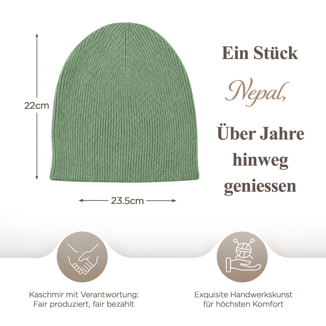 Kaschmirmütze aus 100% Kaschmir – Grün, leicht gerippt