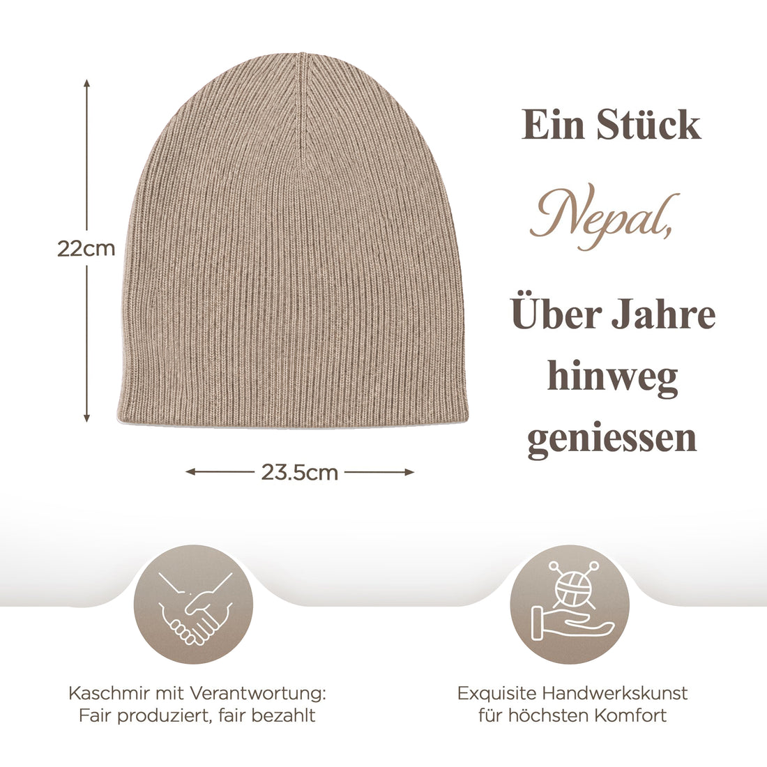 Kaschmirmütze aus 100% Kaschmir – Weissgrau, leicht gerippt