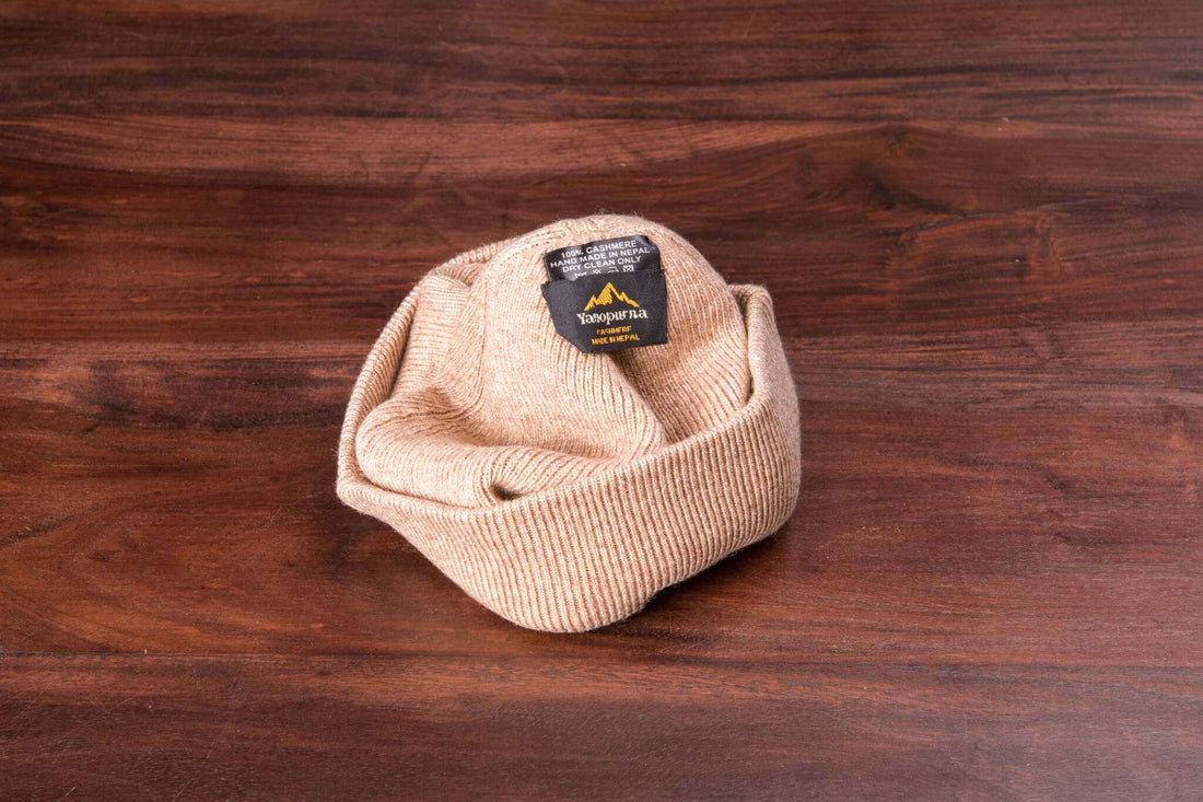 Kaschmirmütze Beanie leicht gerippt braun