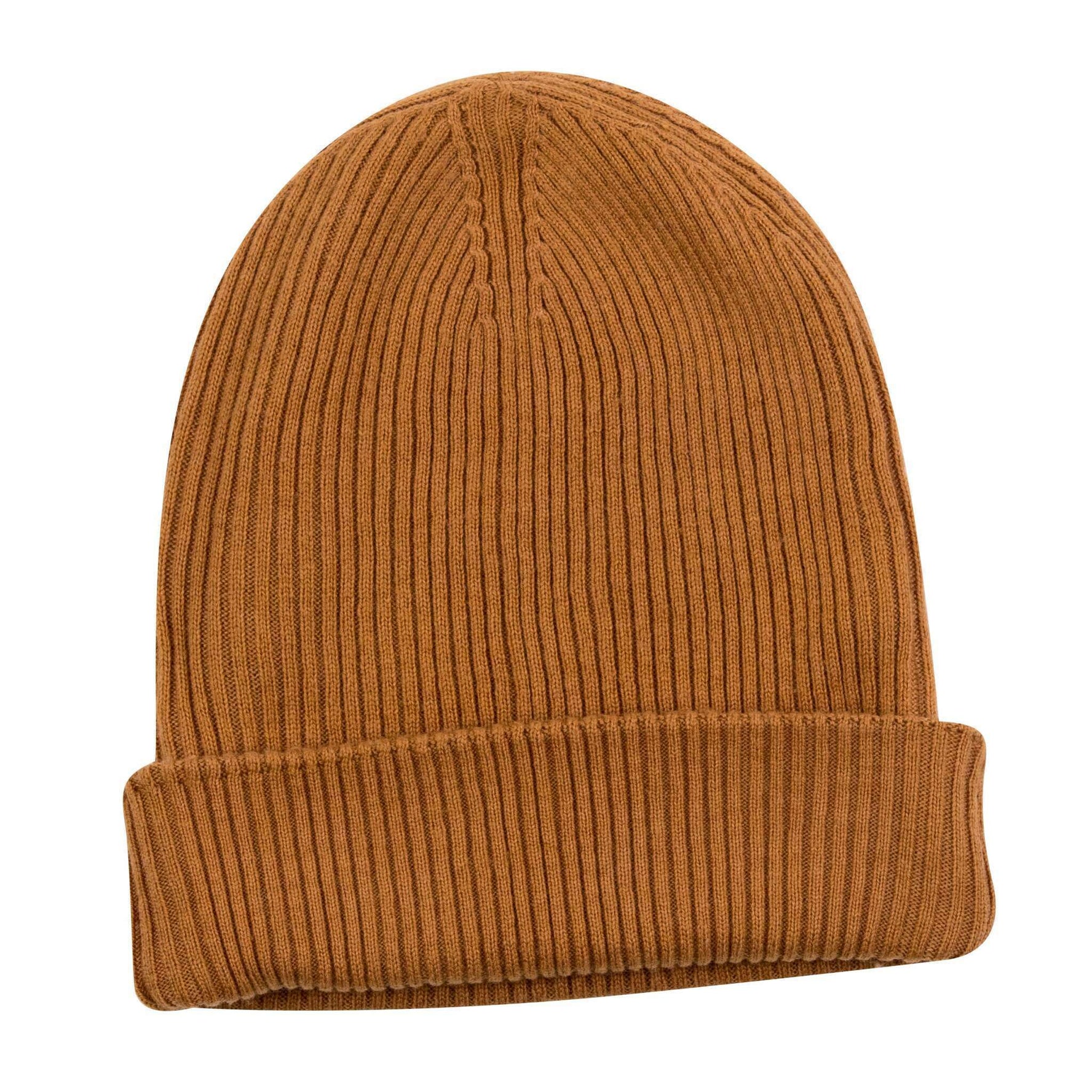 Bonnet en cachemire côtelé avec revers - marron clair 