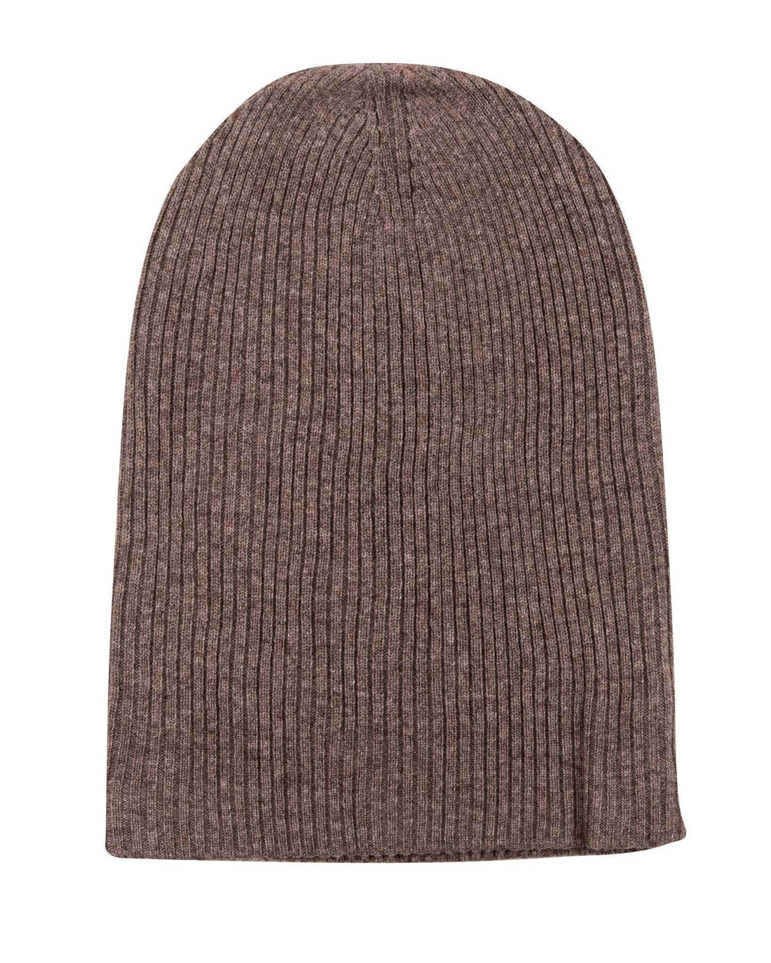 Bonnet en cachemire côtelé avec revers - marron foncé 