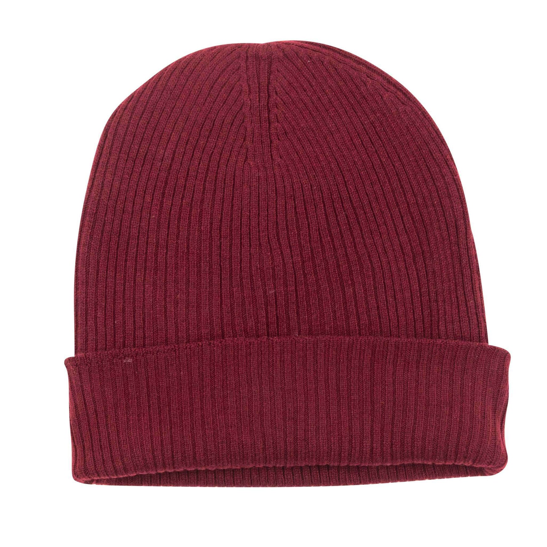 Bonnet en cachemire côtelé avec revers - rouge foncé 