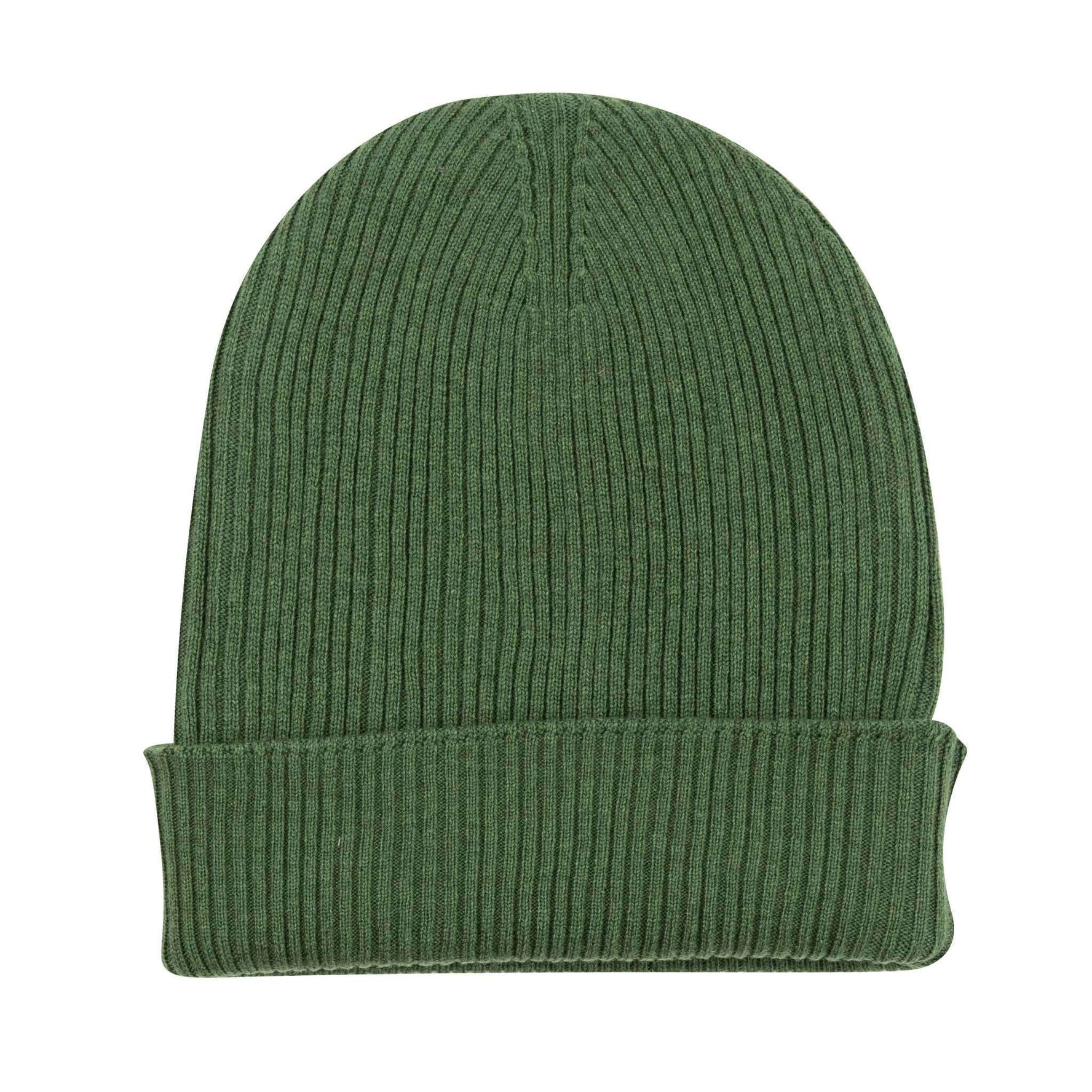 Bonnet en cachemire côtelé avec revers - vert foncé 