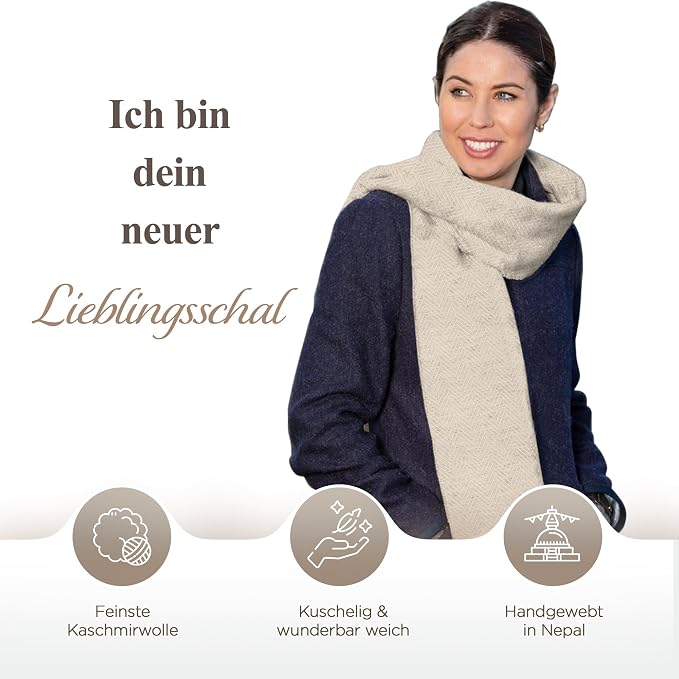 Écharpe en cachemire blanc à motif chevrons de taille moyenne
