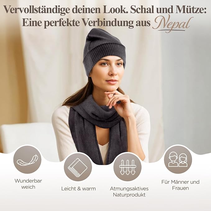 Bonnet bonnet cachemire côtelé avec revers noir gris 