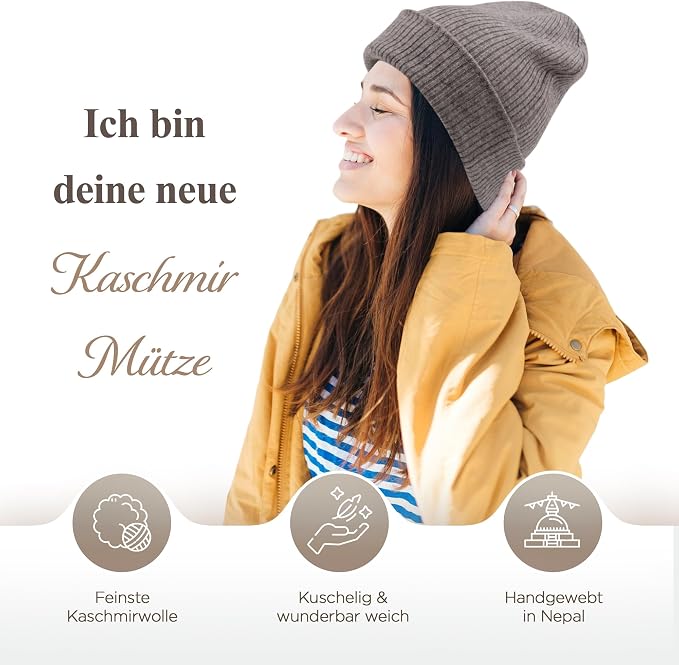 Bonnet en cachemire côtelé avec revers - gris 