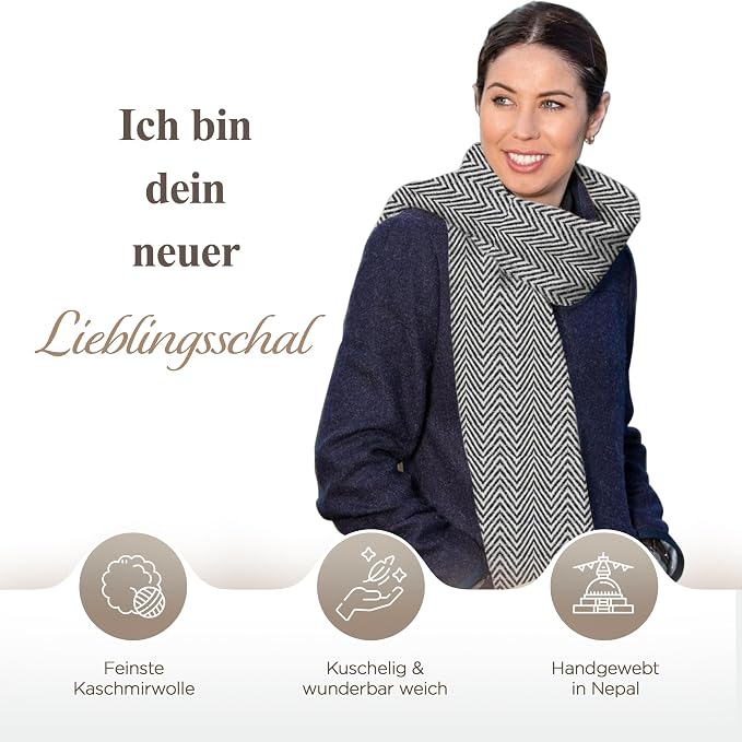 Écharpe en cachemire gris à petit motif chevrons