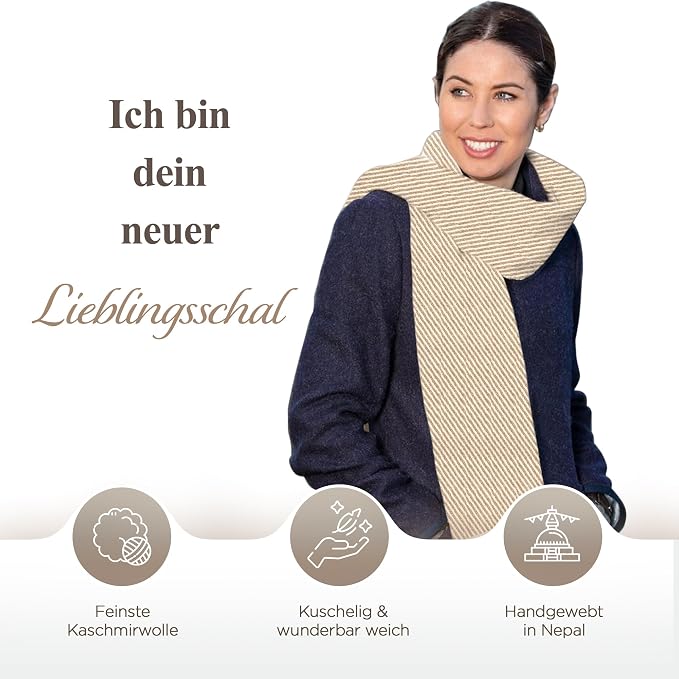 Écharpe en cachemire marron à motif rayé