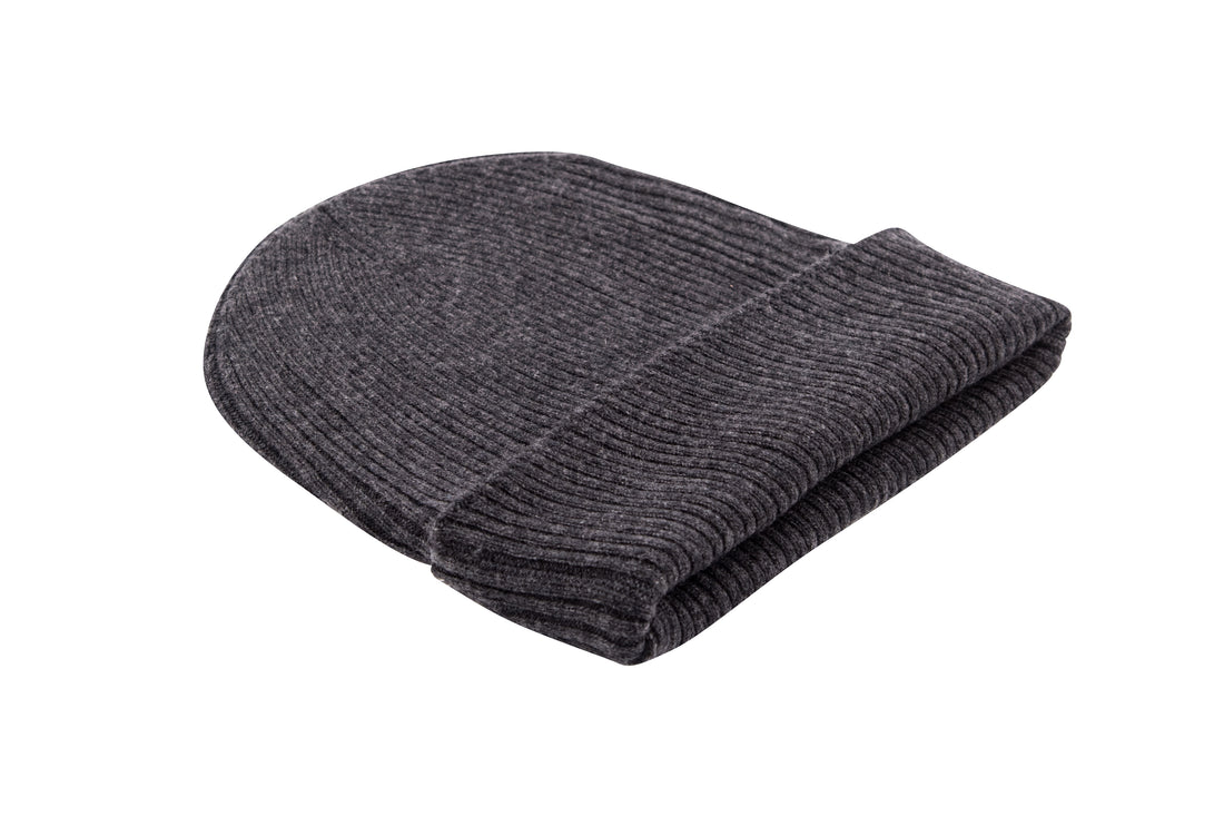 Bonnet bonnet cachemire côtelé avec revers noir gris 