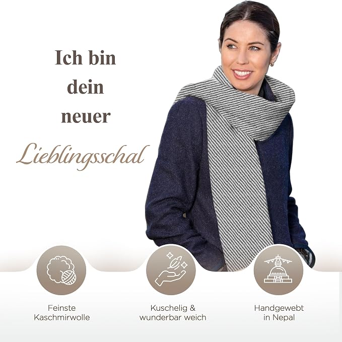 Écharpe en cachemire gris à motif rayé