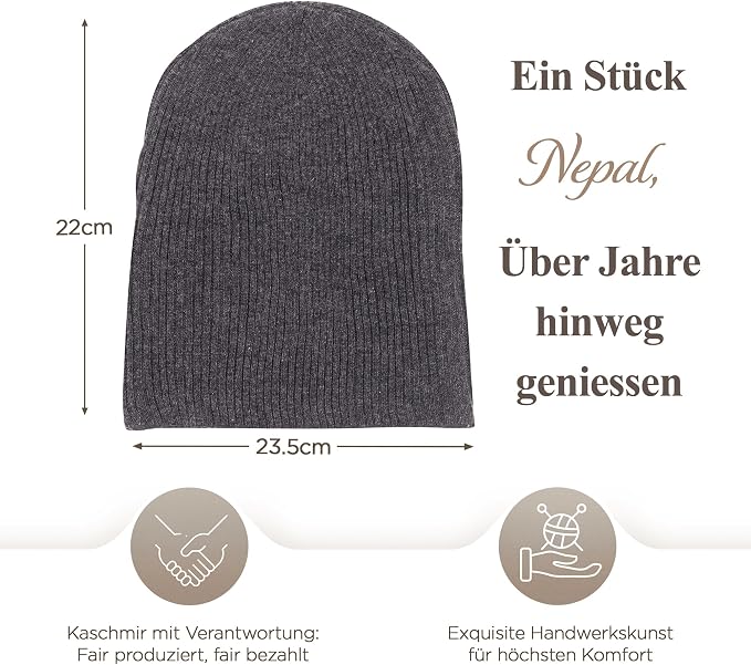 Bonnet bonnet cachemire côtelé avec revers noir gris 