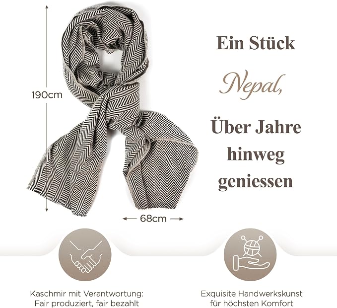 Écharpe en cachemire gris à petit motif chevrons