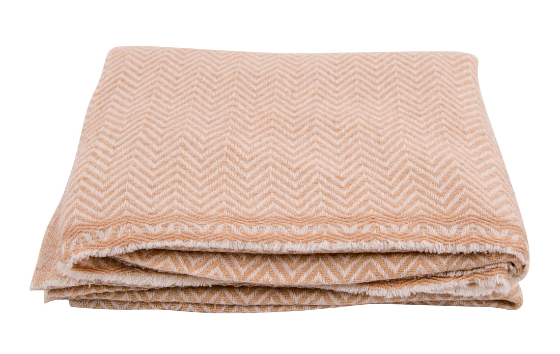 Couverture en cachemire beige doré à gros motif chevrons