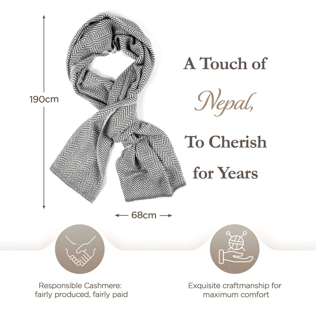 Écharpe en cachemire gris clair à motif chevrons moyen