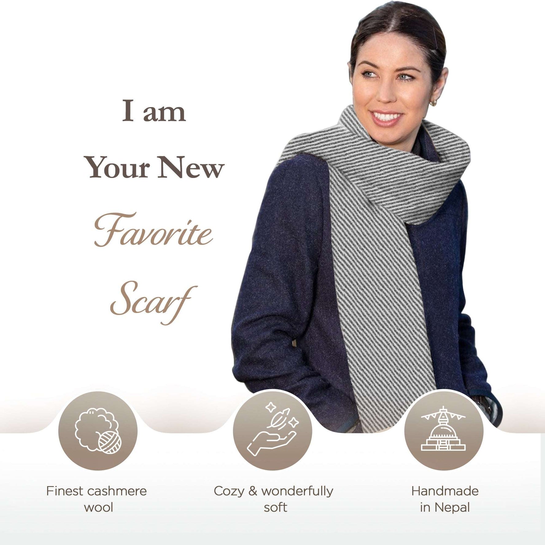 Écharpe en cachemire gris à motif rayé