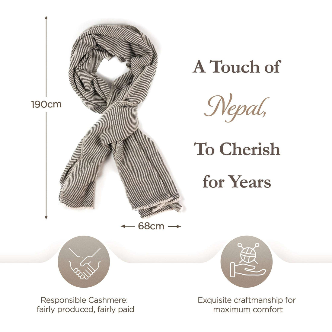 Écharpe en cachemire gris à motif rayé