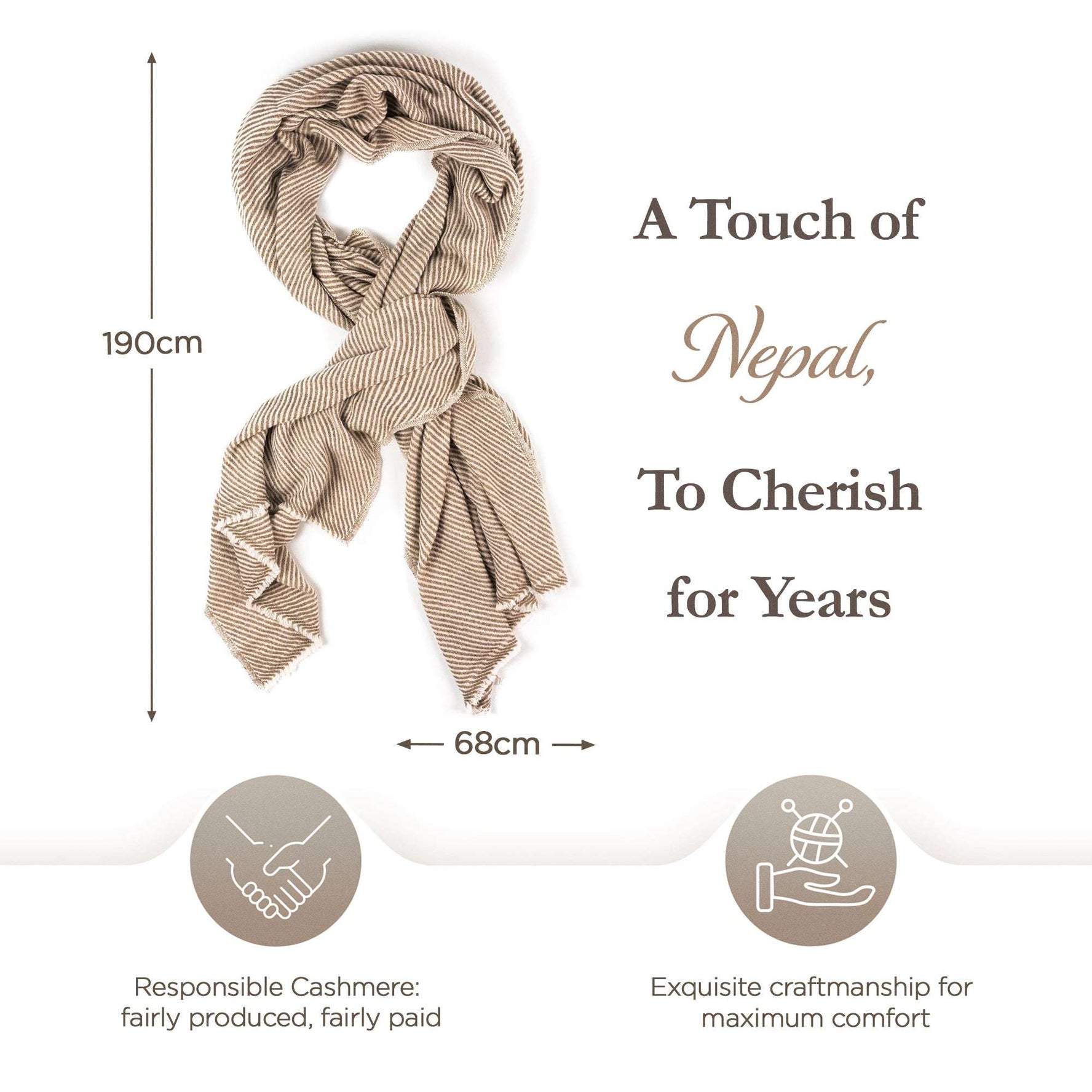 Écharpe en cachemire marron à motif rayé