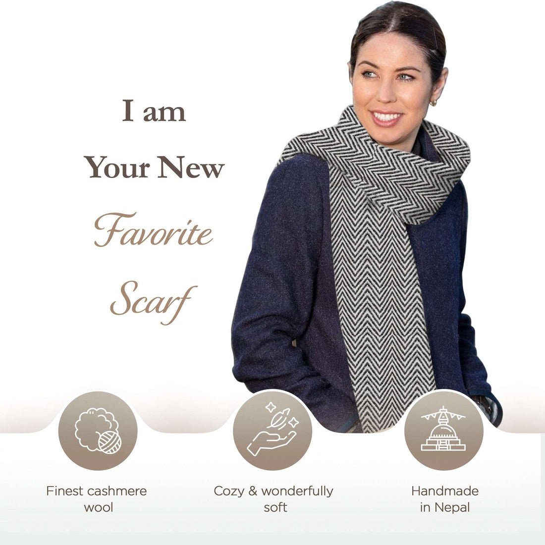 Écharpe en cachemire gris à motif chevrons moyen