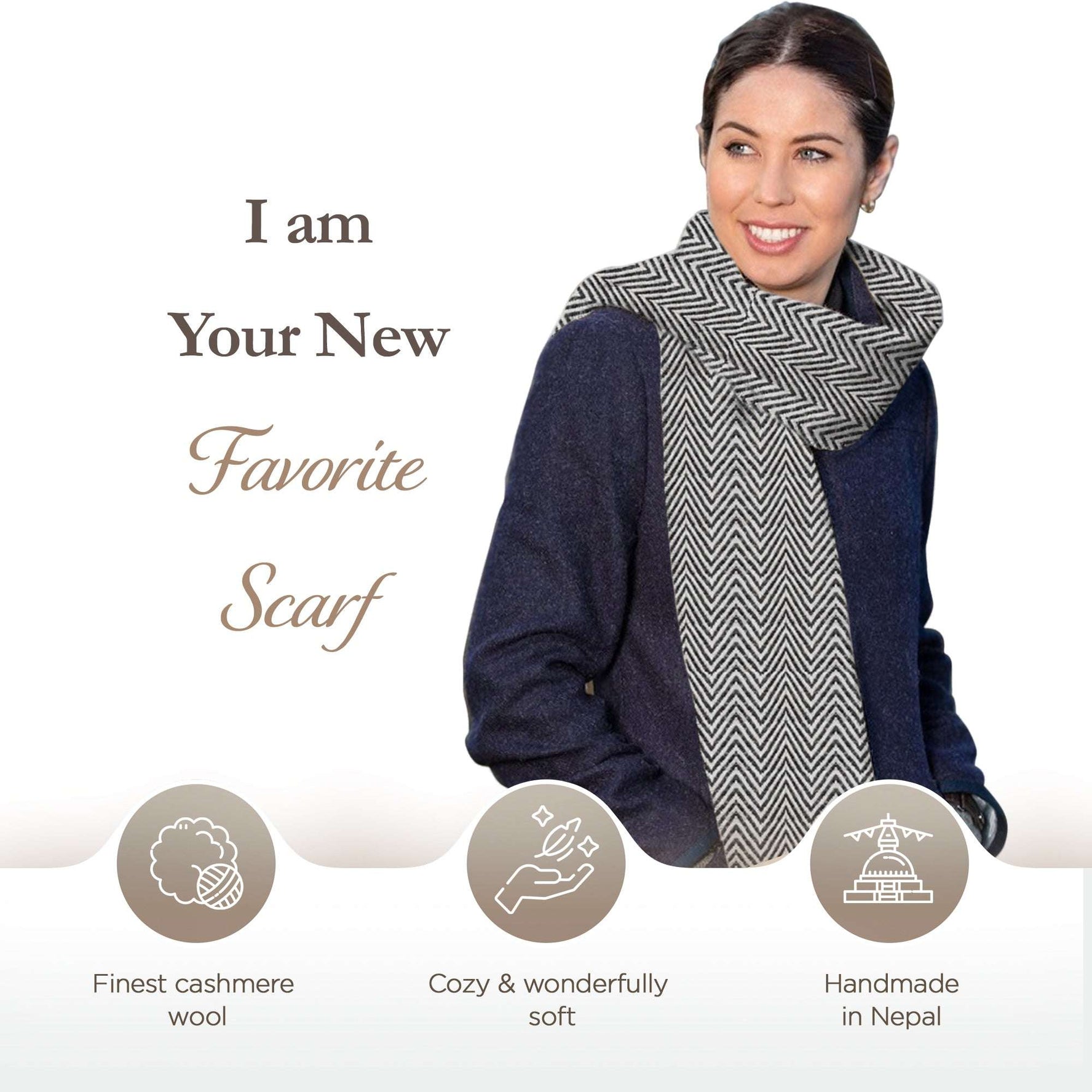 Écharpe en cachemire gris à motif chevrons moyen