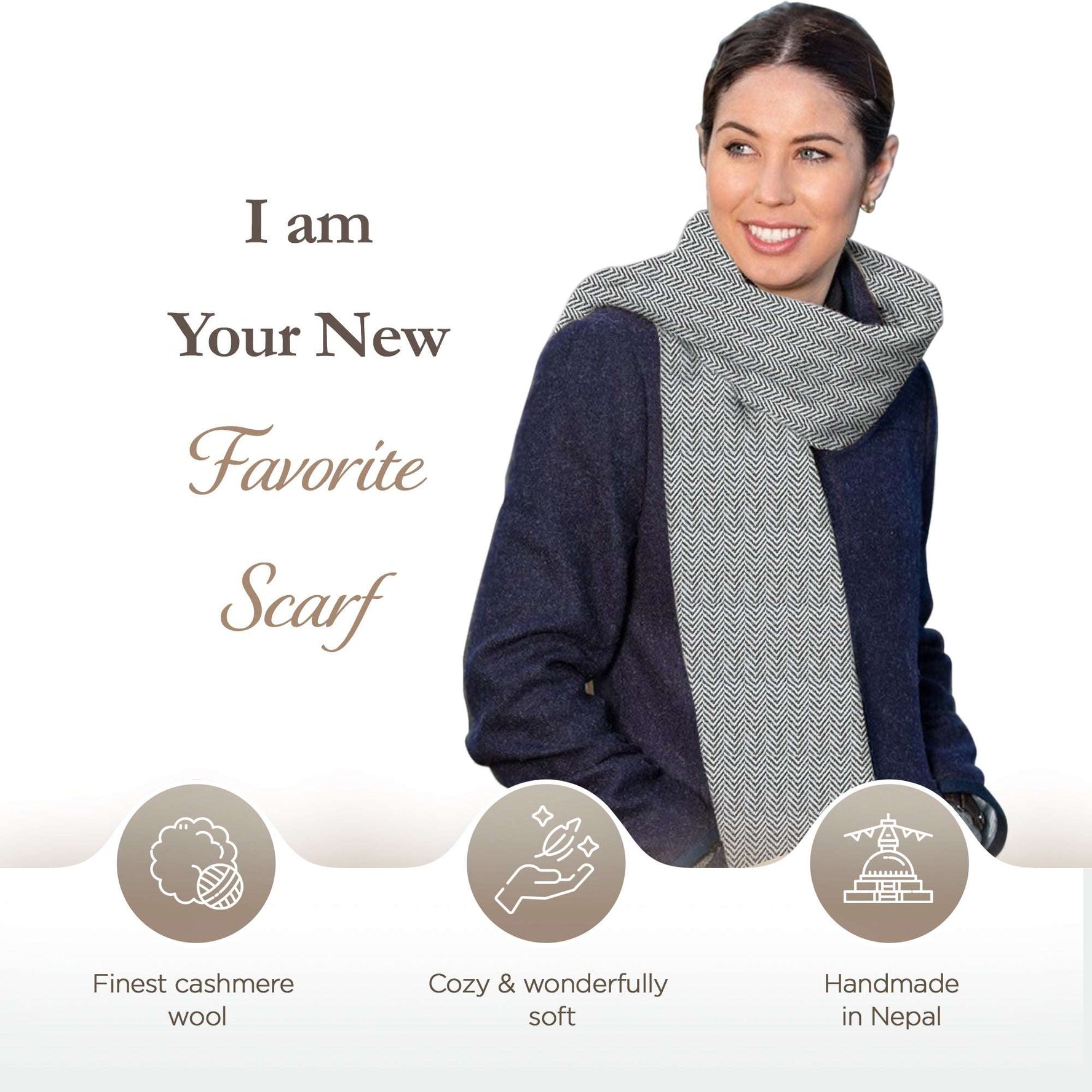 Echarpe en cachemire gris clair à petit motif chevrons