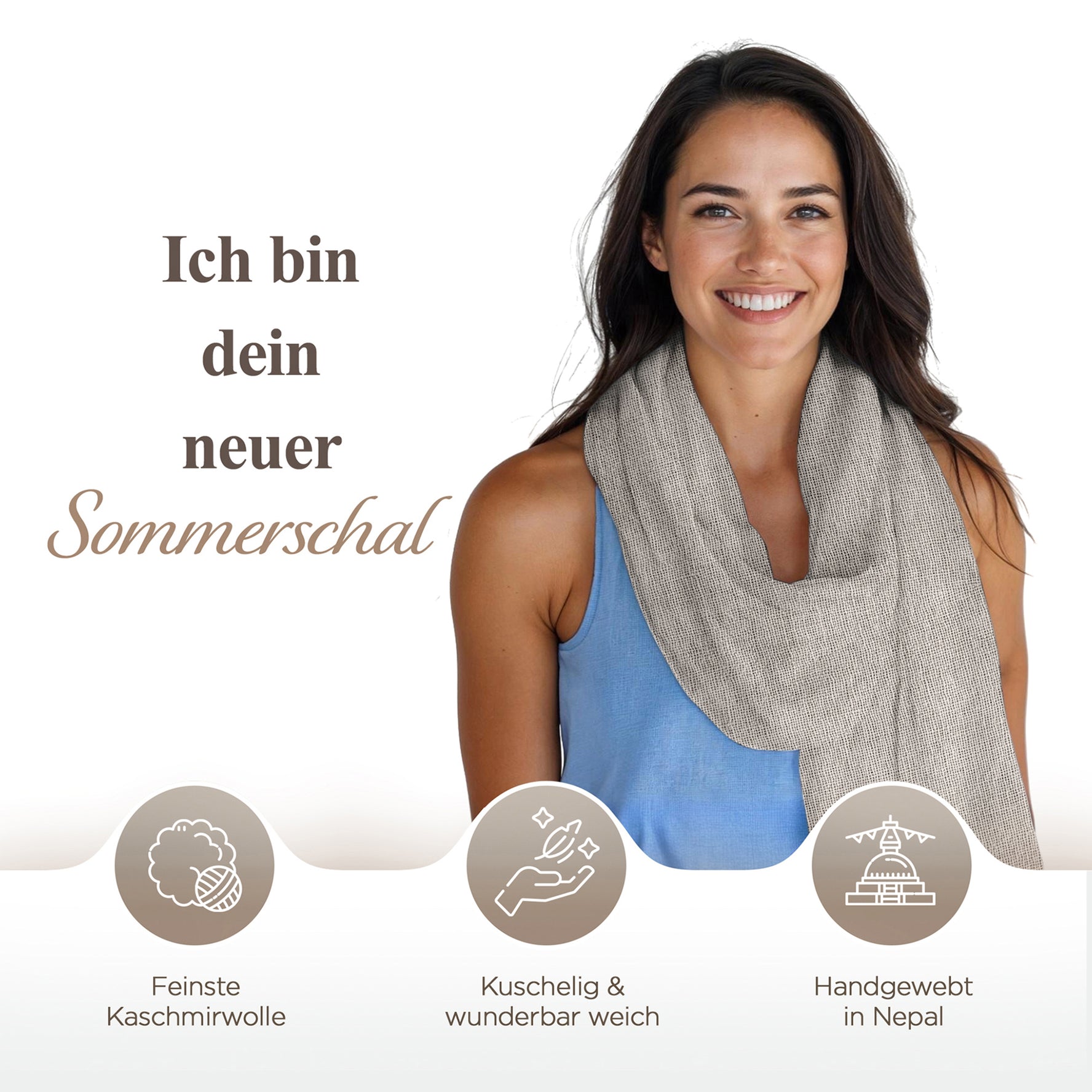 Kaschmirtuch weissgrau einfarbig