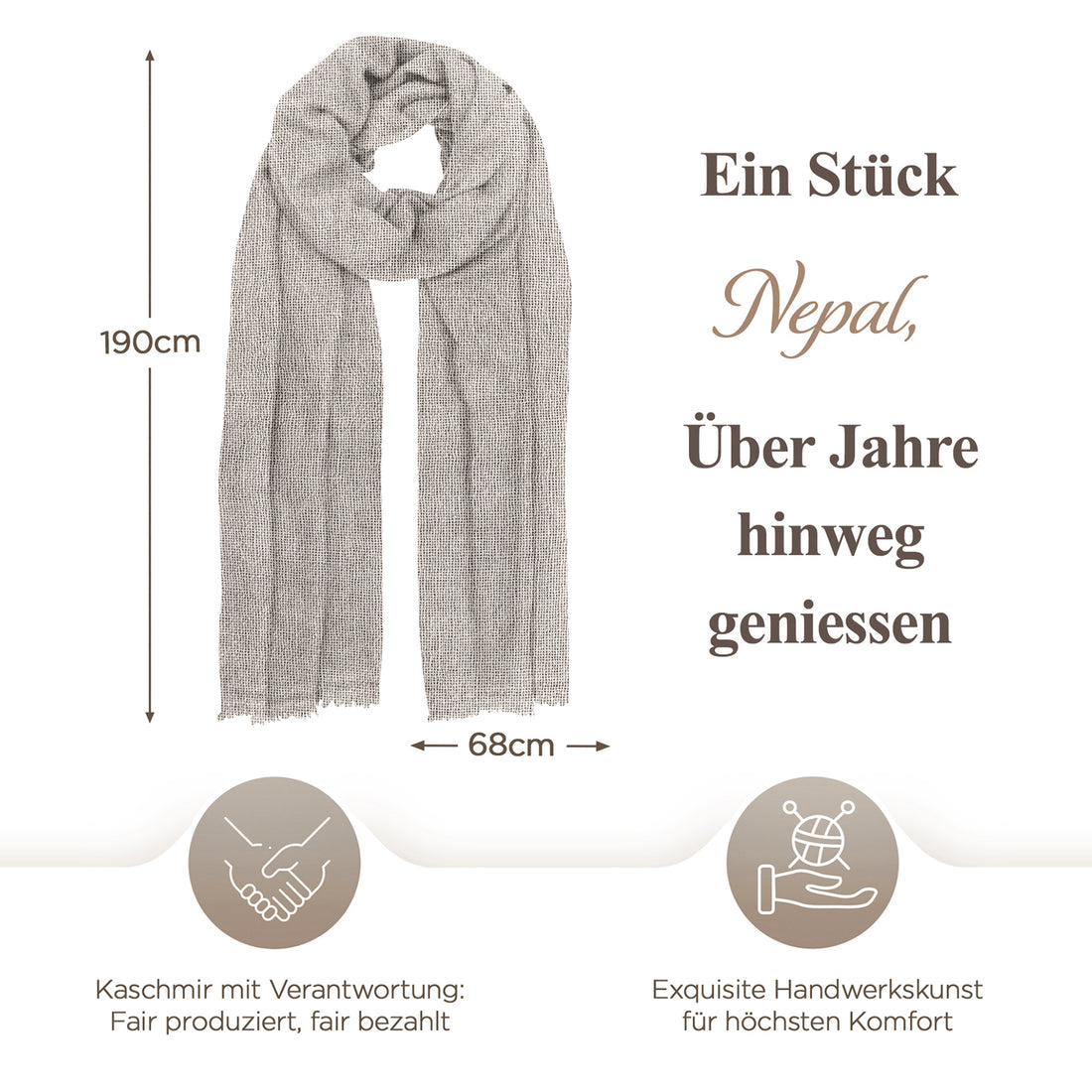 Kaschmirtuch weissgrau einfarbig